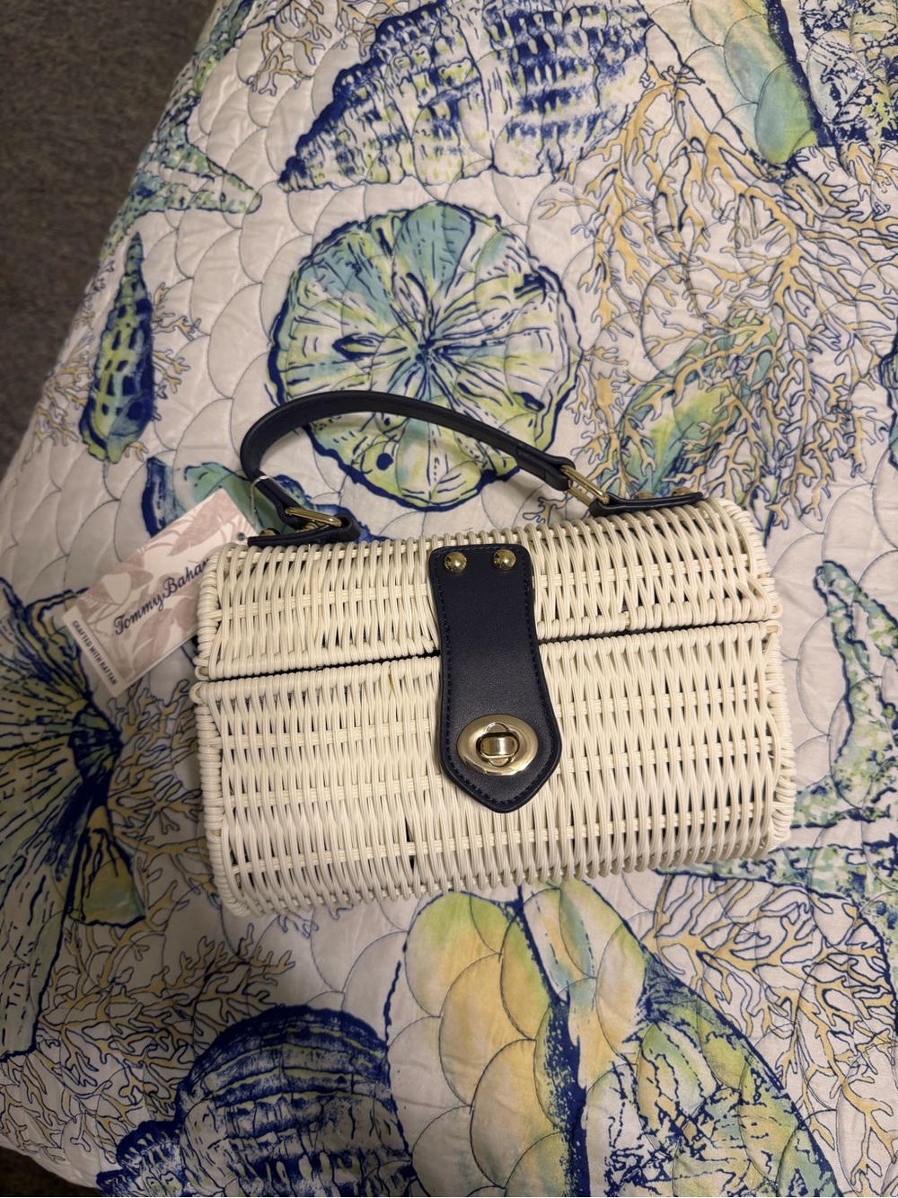NWT Tommy Bahama White and Navy Wicker Purse